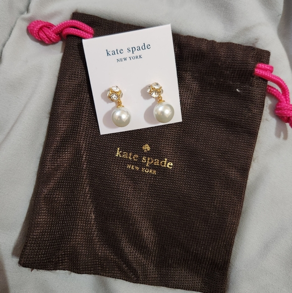 New KATE SPADE New York Lady Marmalade Faux Pearl Drop Rhinestone Stud Earrings - Picture 6 of 7